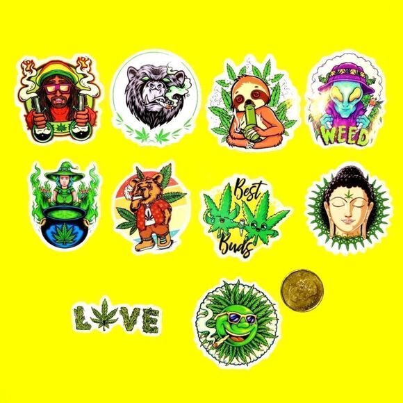 3/$20 Brand New 10x Green Funny Graphic Waterproof Stickers #1 - Picture 1 of 1